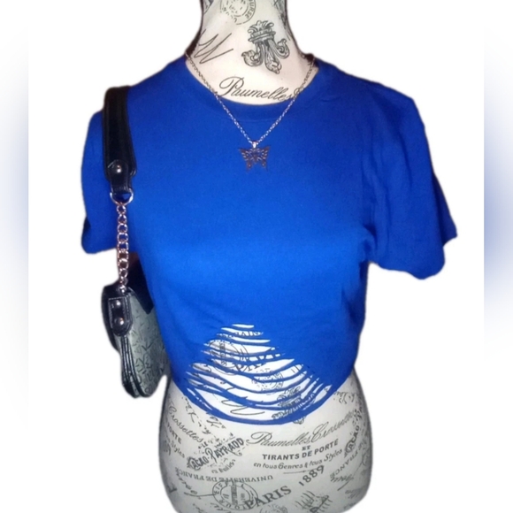 love J Tops - Love J Royal Blue Shredded Crop Top